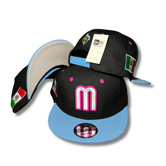 New Era 59Fifty Mexico World Baseball Classic Hat Black, Light Blue, Magenta – Snapback Cap